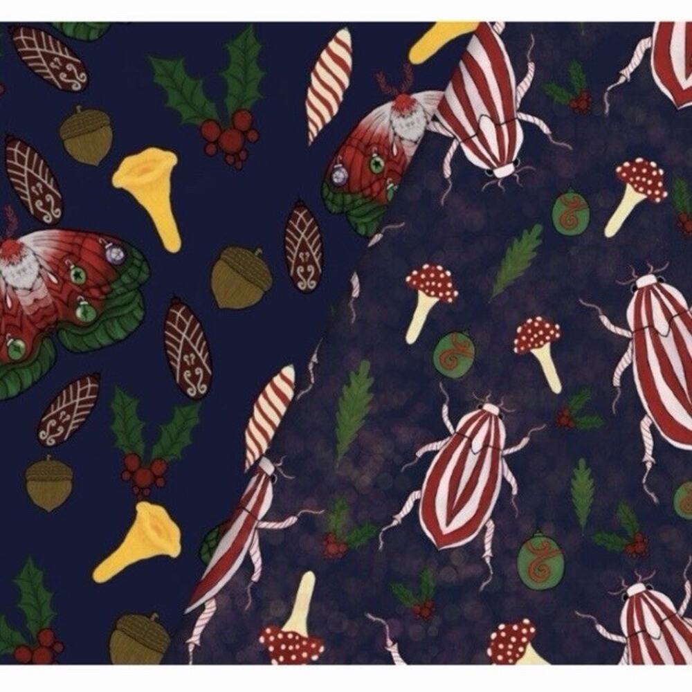 Wrapping Paper Sheet Lot Double Sided Holiday Insects Mushrooms Butterflies
